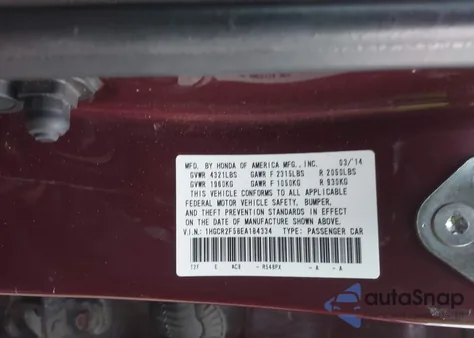 2014 Honda Accord Sport z USA, uszkodzony, nr VIN 1HGCR2F58EA184334